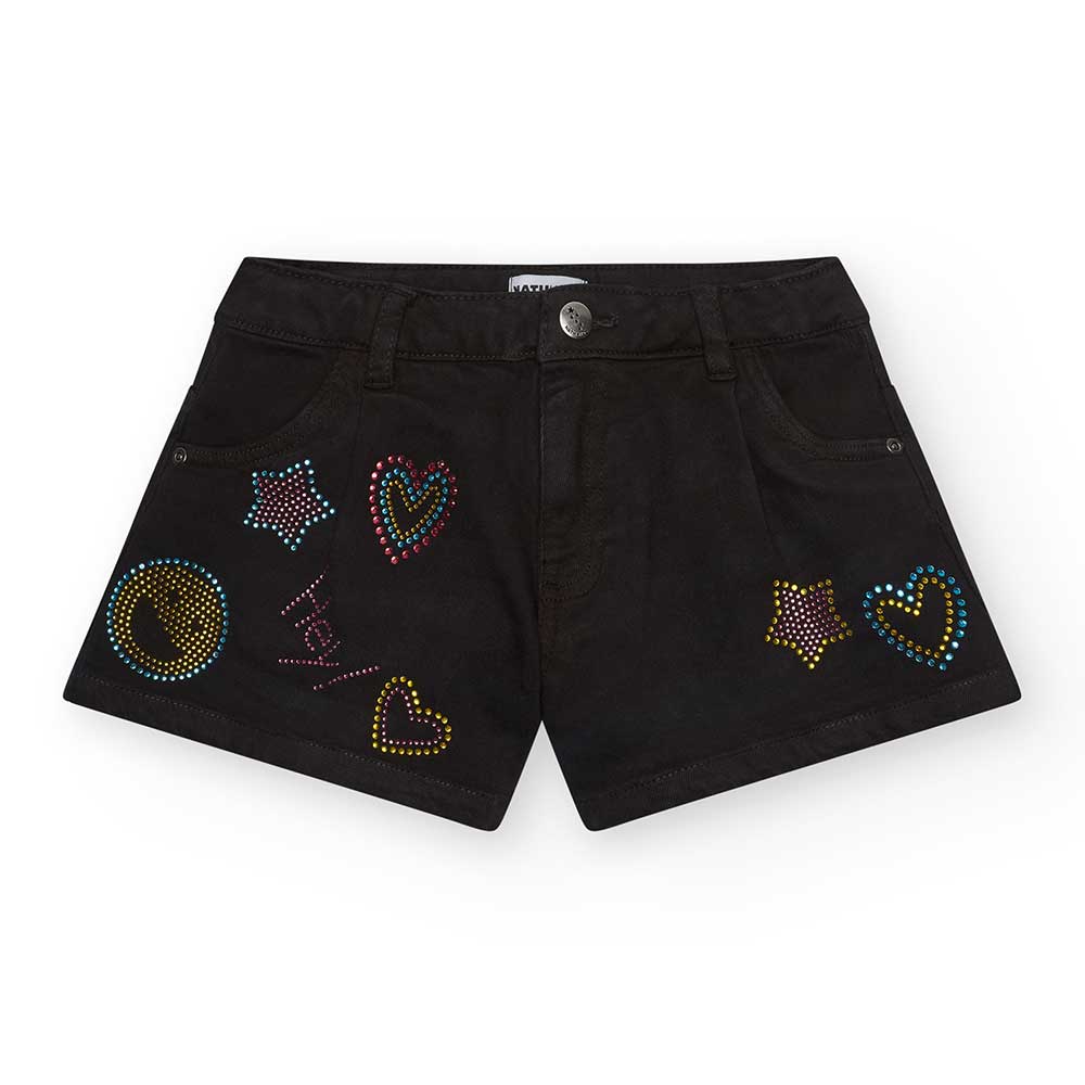 Denim shorts from the Nath Kids Girls' Clothing Line, flared cut model. Five pockets with fake st...