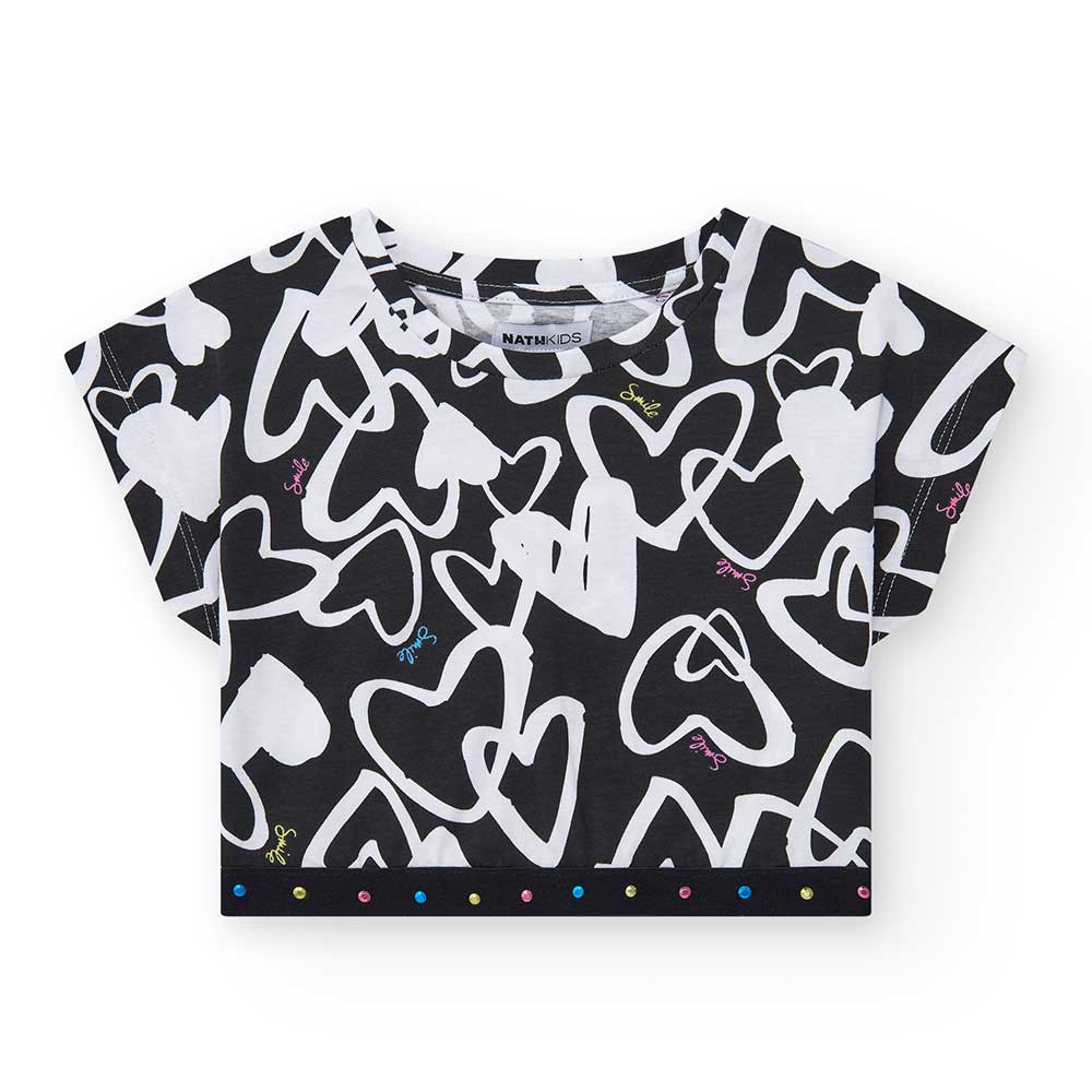 Short t-shirt from the Nath Kids Girls' Clothing Line, with an elastic hem and a square cut featu...