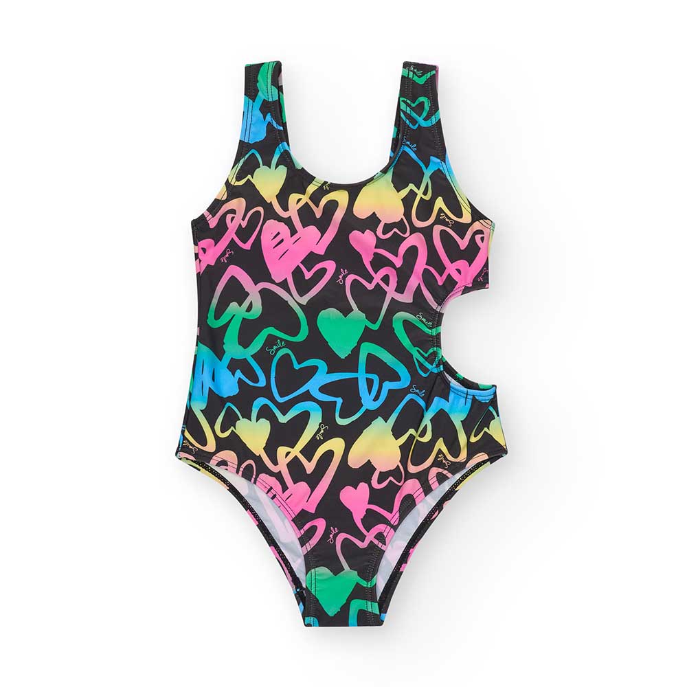 One-piece swimsuit from the Nath Kids Girls' Clothing Line, featuring an asymmetrical cut-out des...