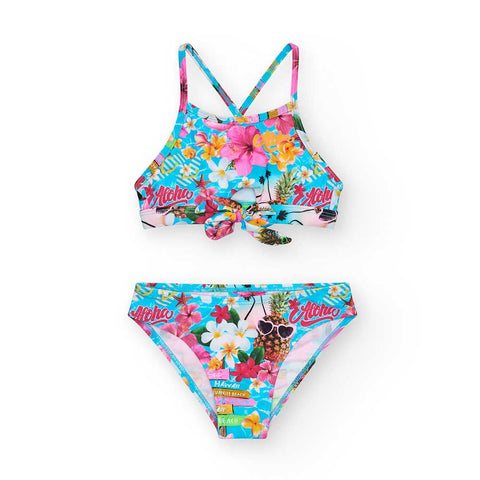 Costume da bagno bikini per bambina con motivo floreale e colori vivaci