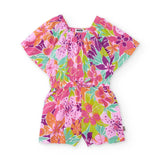 Tuta estiva multicolor per bambina con motivo floreale.
