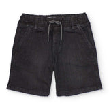 Bermuda jeans elasticizzato nero con coulisse bianca e nera