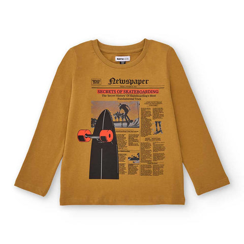 LONG SLEEVE T-SHIRT NEWSPAPER NEW YORK SKATERS - NATH KIDS - Colore: Giallo - Stagione: Autunno-Inverno