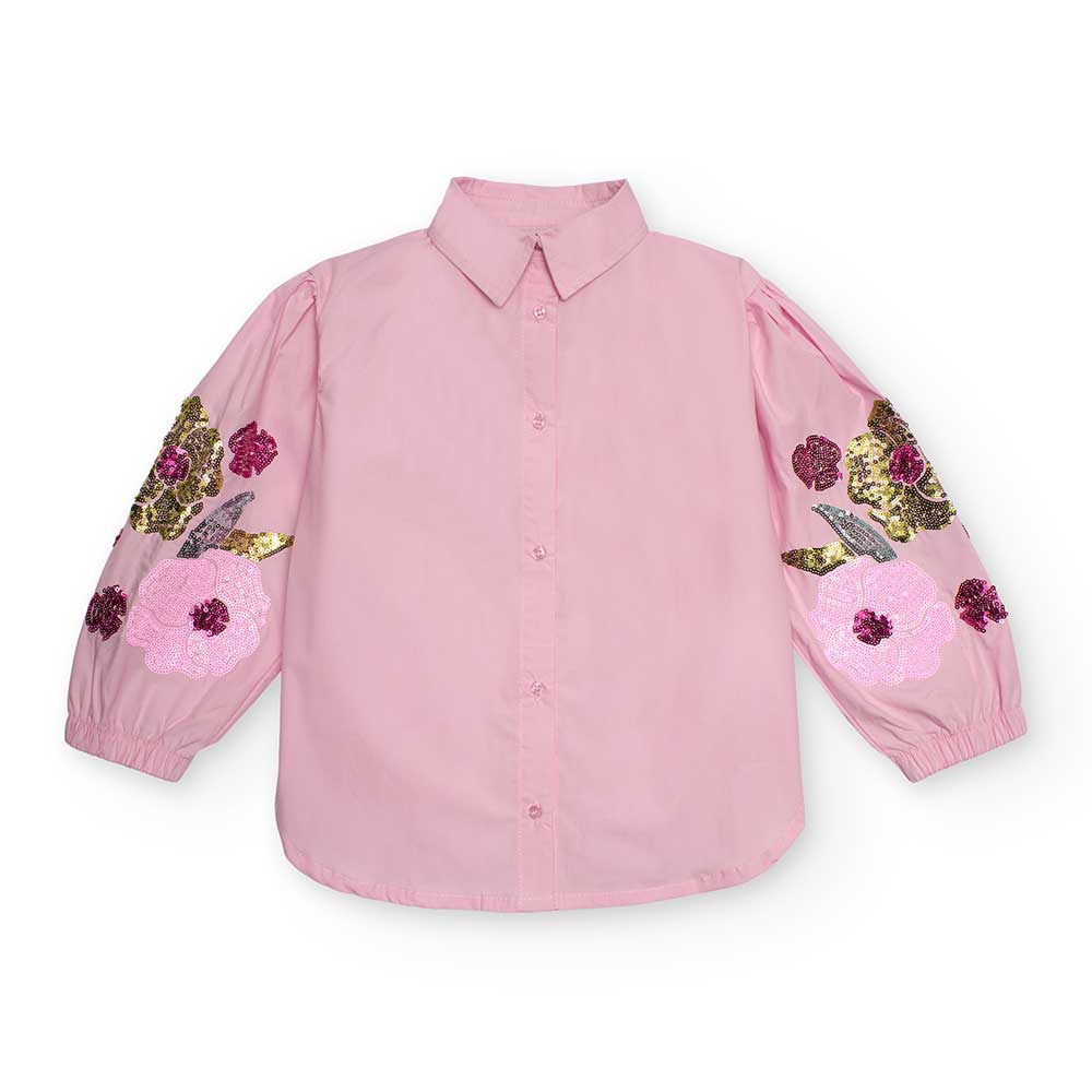 Shirt from the Nath Kids Girls' Clothing Line, with puff sleeve and sequins forming a multicolor ...