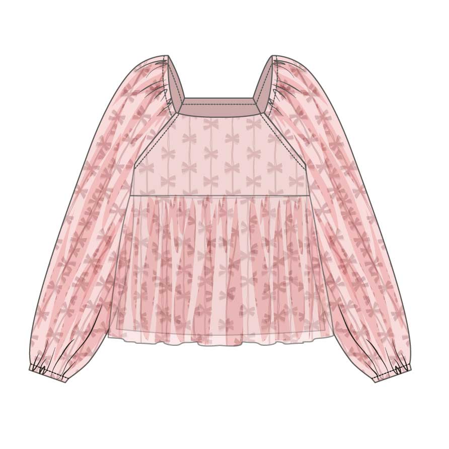 Blouse from the Nath Kids Girls' Clothing line, in voile with all-over bow appliqués and balloon ...