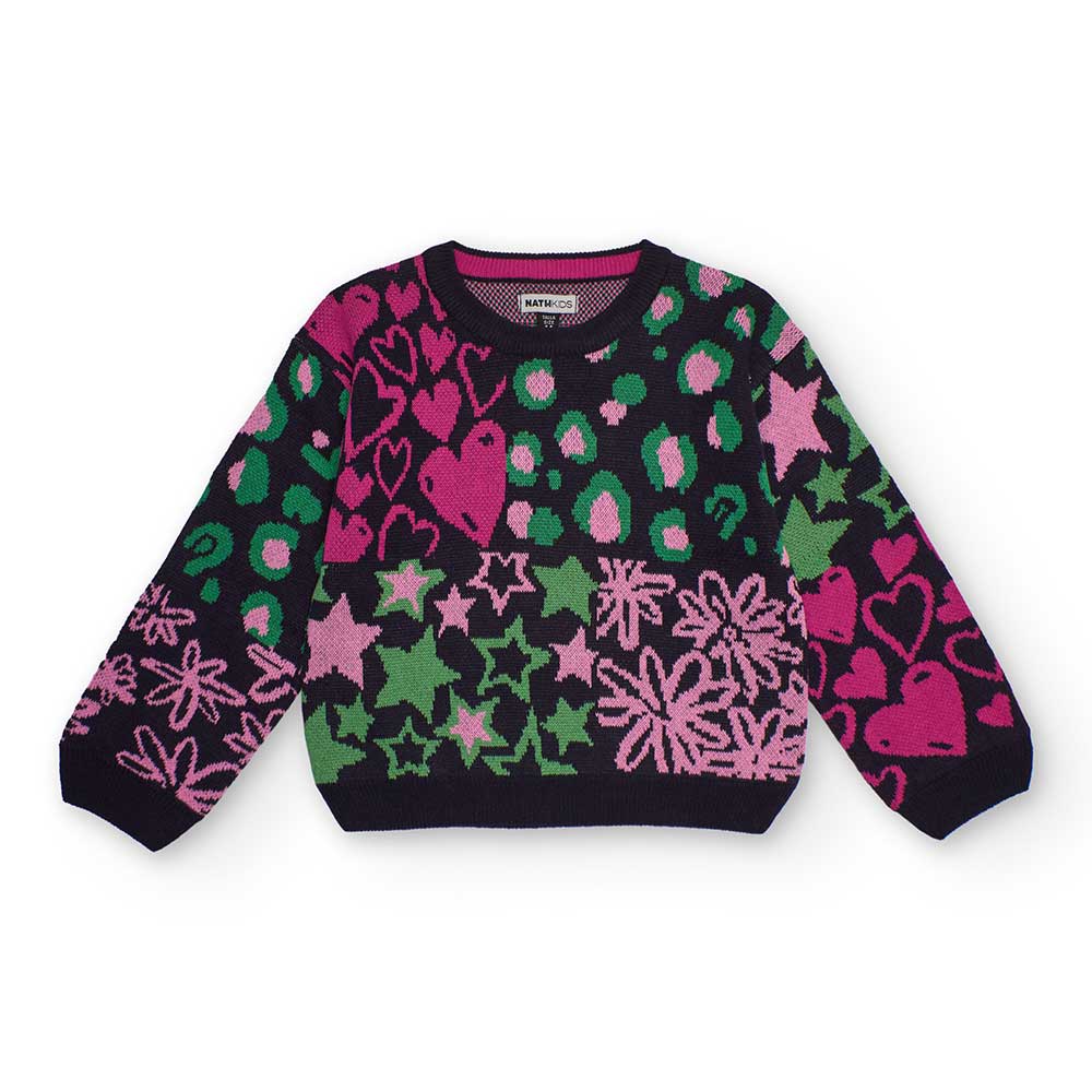 Sweater from the Nath Kids Girls' Clothing Line, with a multicolor pattern on a blue background.
...