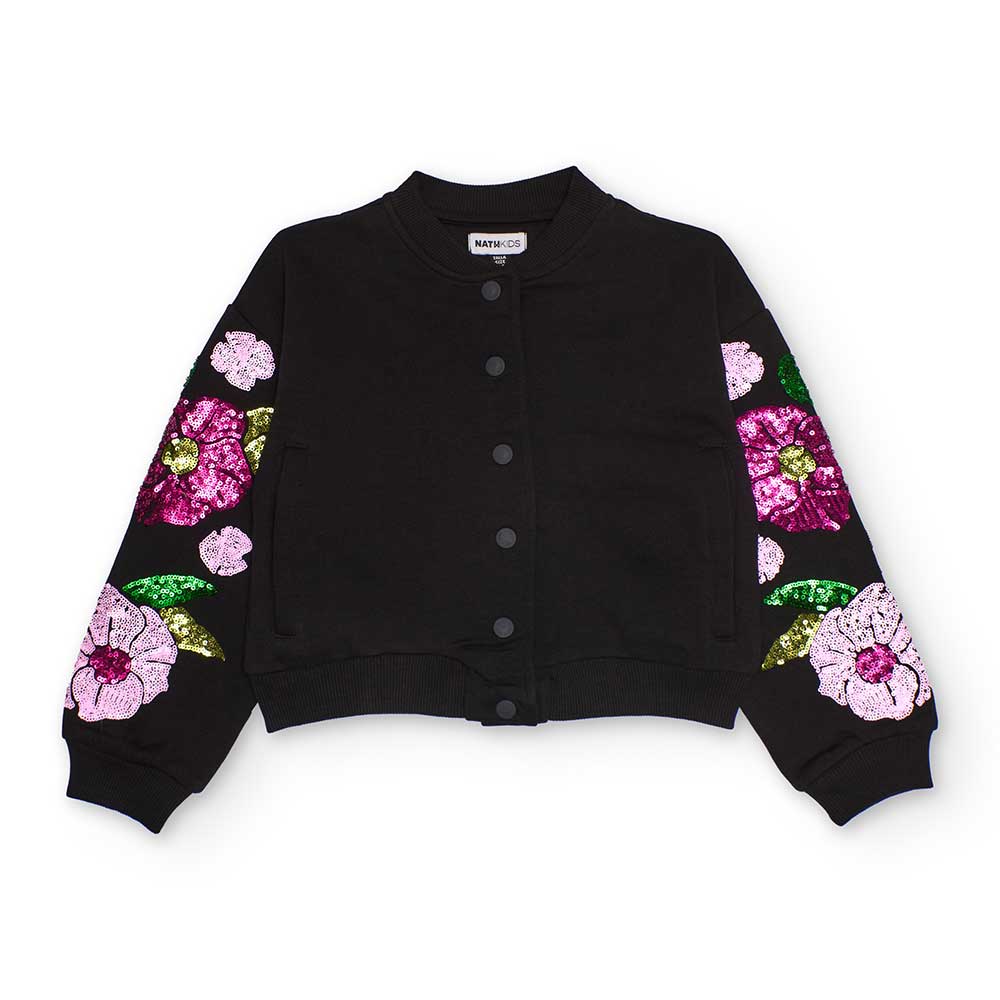 Bomber sweatshirt from the Girls' Clothing Line, with wide sleeve and multicolor sequin appliqué ...