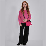 Pantaloni twill neri a zampa con taglio ampio per bambina in autunno inverno