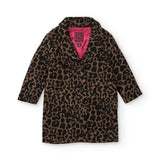 Cappotto lungo animalier marrone con interno rosa e collo ampio per bambina