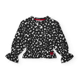Maglia manica lunga con stampa floreale nera e bianca e dettaglio cuore rosso