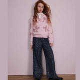 Pantalone palazzo blu scuro con tessuto lurex brillante su bambina