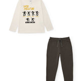 Completo bambino con felpa bianca stampa skate e pantaloni jogging verde scuro