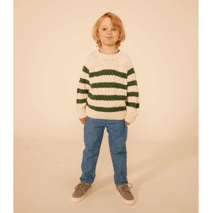 
Irish cotton sweater from the Petit Bateau children's clothing line. Braids and ribbed edge on c...