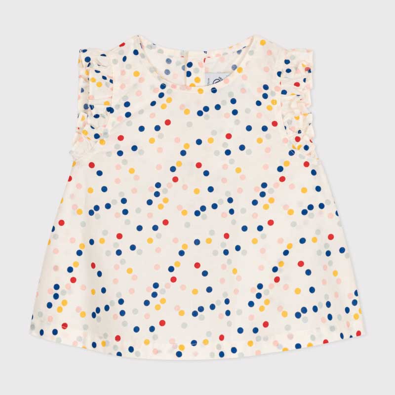 
Sleeveless blouse from the Petit Bateau girls' clothing line in poplin with a colorful and cute ...