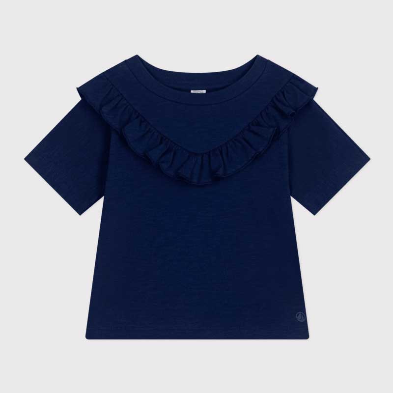 
Short-sleeved T-shirt from the Petit Bateau Girls' Clothing Line in slub jersey with ruffles on ...