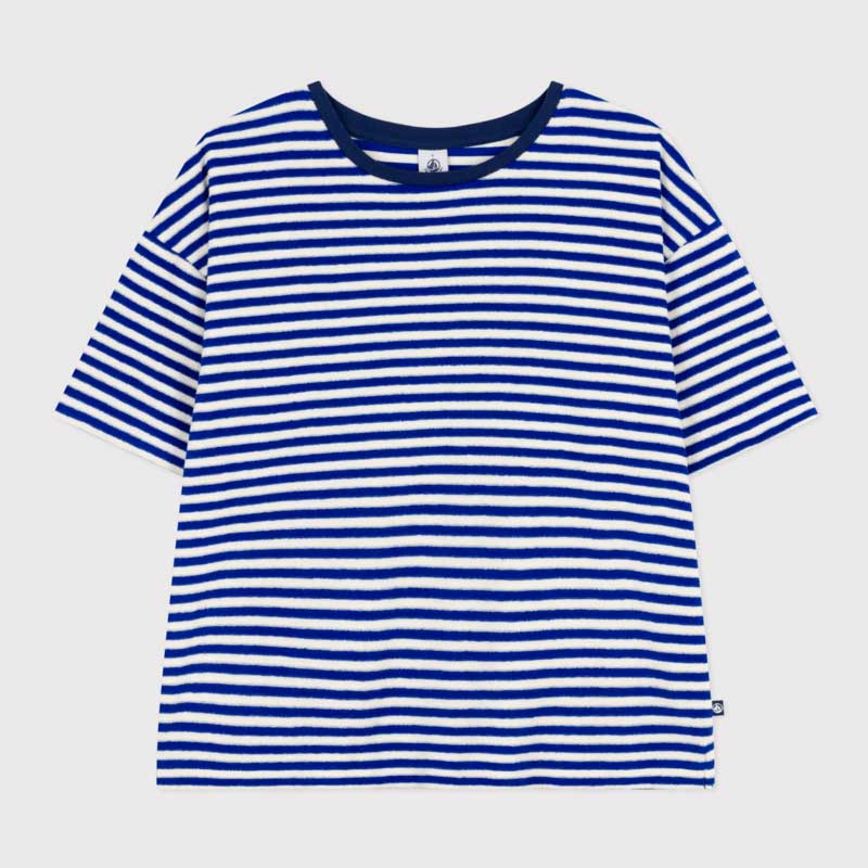 
Thin bouclette terry T-shirt from the Petit Bateau Women's Clothing Line with stripes of equal t...