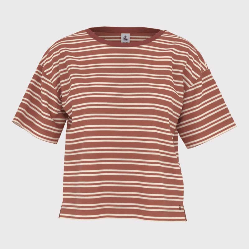 T-shirt from the Petit Bateau Women's Clothing Line made of sailor stripe cotton jersey, a soft a...