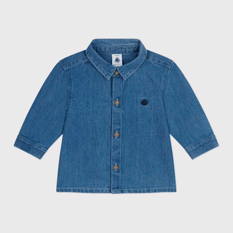 Camicia della Linea Abbigliamento Bambino Petit Bateau realizzata in denim leggero, un materiale ...