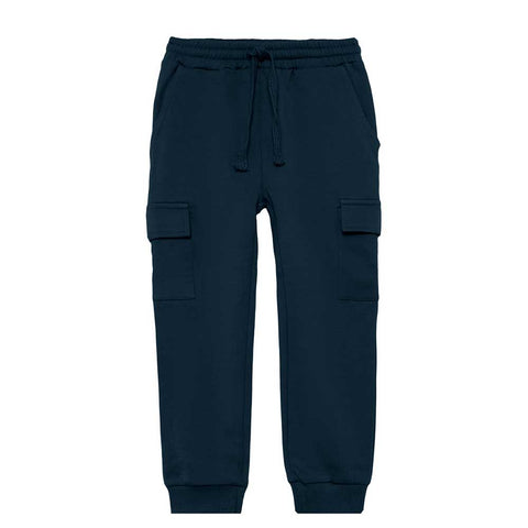 Pantalone jogging cargo blu scuro con tasche laterali e coulisse in vita