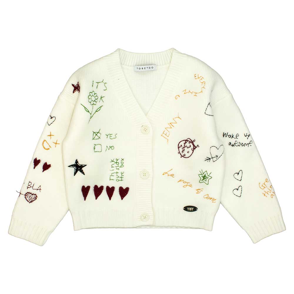 Scopri il cardigan con ricami stilizzati, perfetto per aggiungere un tocco di allegria e original...