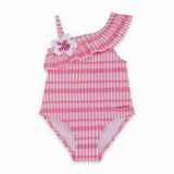 Costume da bagno intero Tuc Tuc per bambina, colore rosa con rouches.