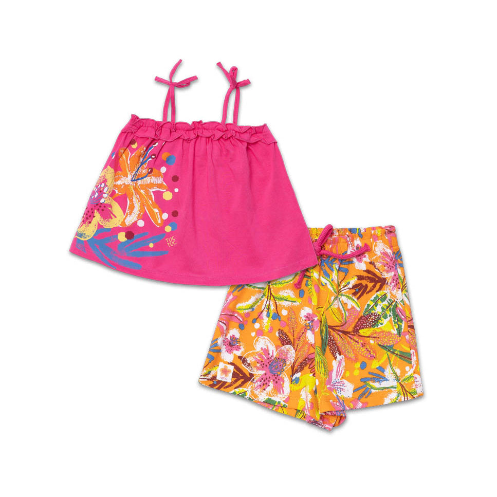Two-piece beach set from the Tuc Tuc Girls' Clothing Line featuring a spaghetti strap top with a ...