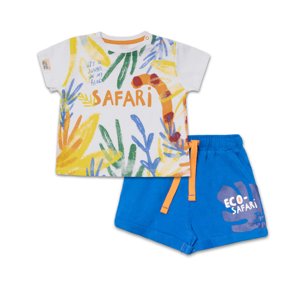 Two-piece set from the Tuc Tuc Children's Clothing Line, featuring a safari print t-shirt with sn...