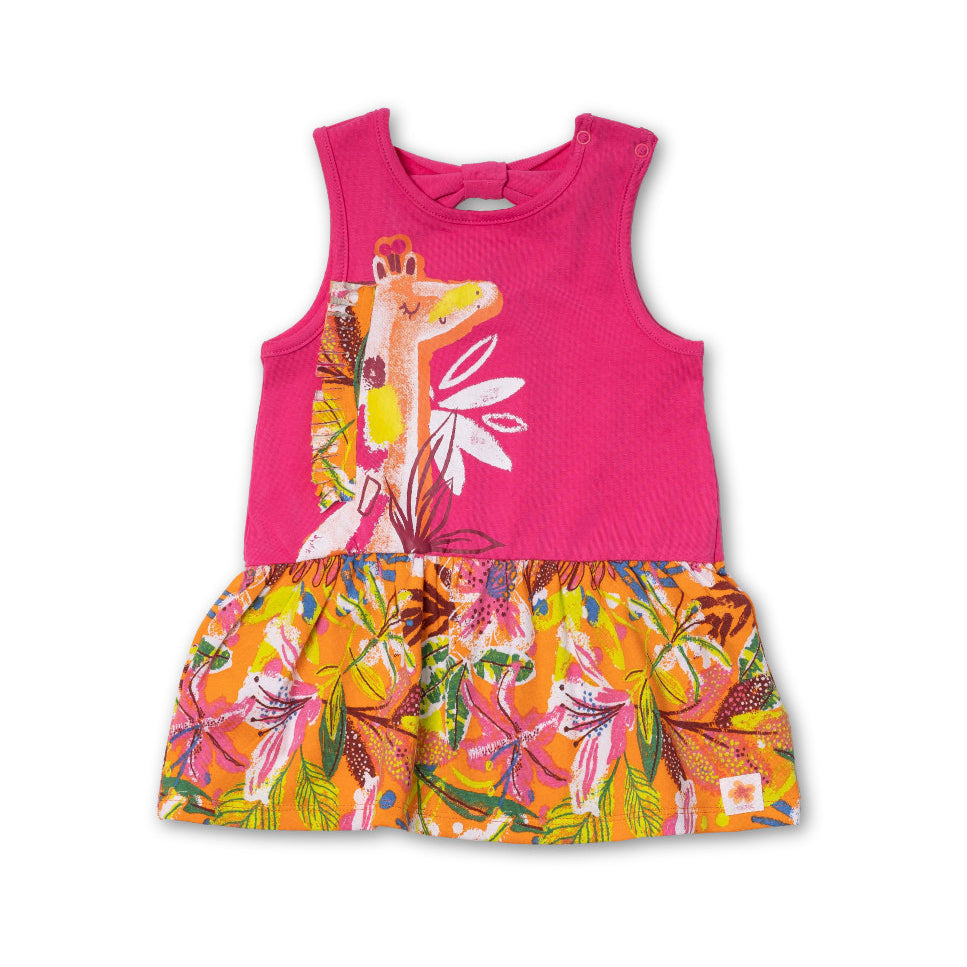 Dress from the Tuc Tuc Girls' Clothing Line, with side fringes and a small knot at the back. Prin...
