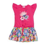 ABITO JERSEY rosa con stampa floreale e manichine a sbuffo