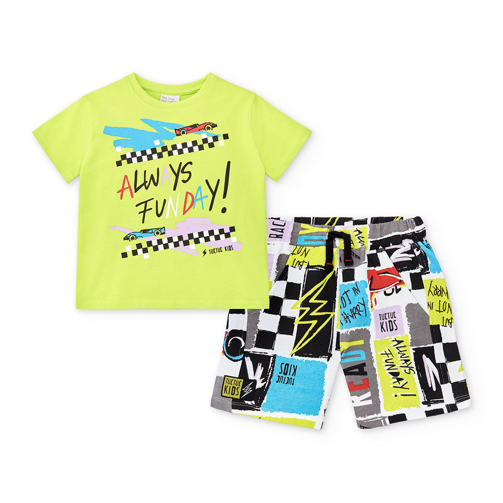 Two-piece sporty set from the Tuc Tuc Children's Clothing Line, featuring a colorful print on the...
