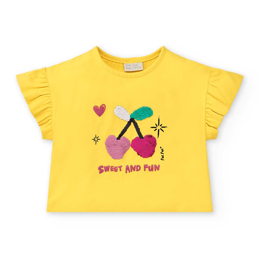 Tuc Tuc Girls' Clothing Line T-shirt, with lurex writing and sequin application on the front.
 
C...