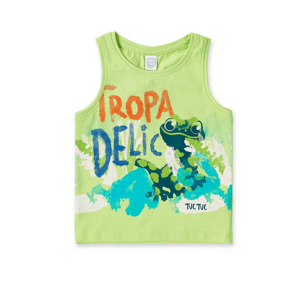 Tank top from the Tuc Tuc Children's Clothing Line, with a vibrant color print on a fluorescent b...