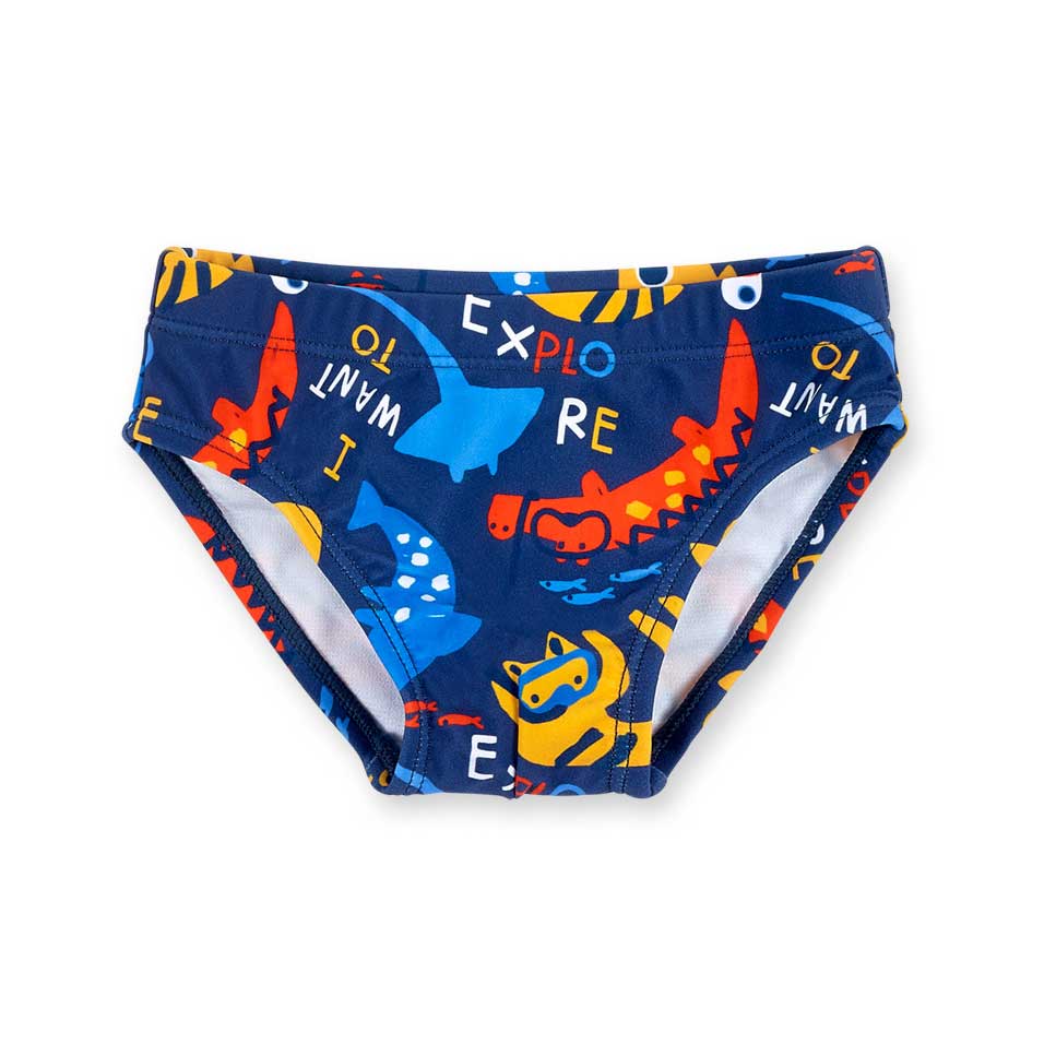 Swimsuit from the Tuc Tuc Children's Clothing Line, with an all-over multicolor pattern.Compositi...