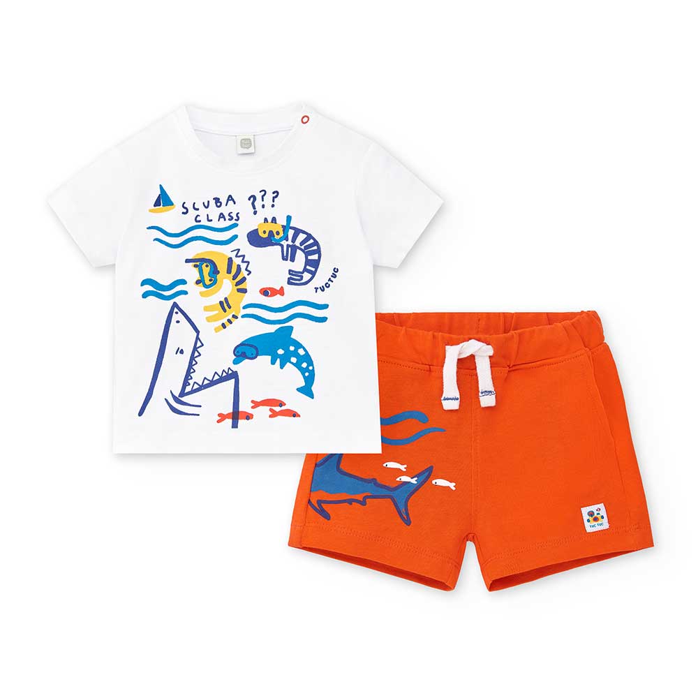 Two-piece set from the Tuc Tuc Children's Clothing Line, featuring solid color shorts and a t-shi...