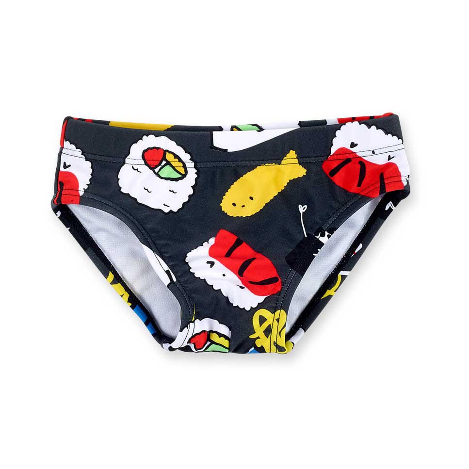 Swim briefs from the Tuc Tuc Kids Clothing Line, featuring an all-over sushi pattern.
Composition...