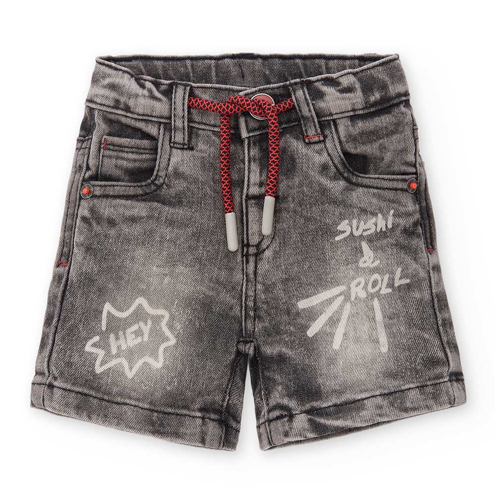 Shorts from the Tuc Tuc Children's Clothing Line, in denim, with rolled-up hems and drawstrings a...