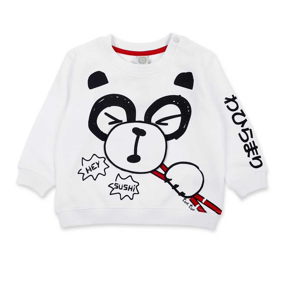 Felpa from the Tuc Tuc Children's Clothing Line, with a print on the front and a fabric mobile ap...