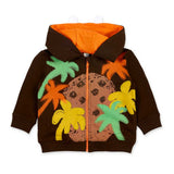 Giacca felpa con cappuccio colorata per bambino, con stampa floreale e tasche frontali.
