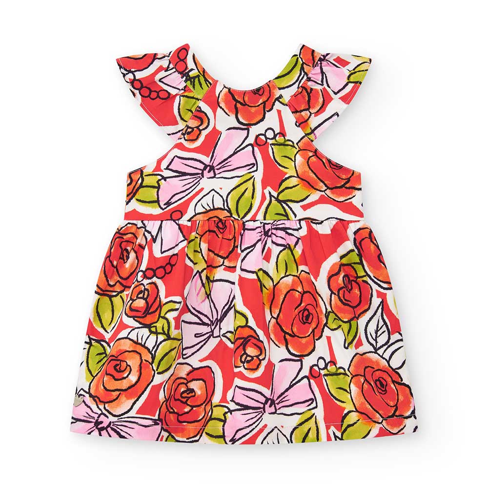 Tuc Tuc Girl's Clothing Line Dress, with a waist cut and wide neckline at the back. All-over flor...