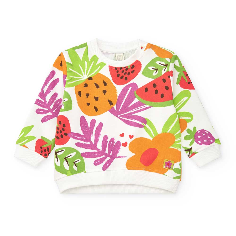 Tuc Tuc Girl's Clothing Line sweatshirt, with snap buttons on the shoulder strap and tropical pat...