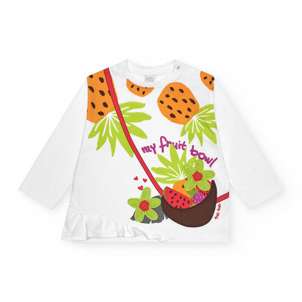 Tuc Tuc Girl's Clothing Line T-shirt, with long sleeves and colorful print on the front with mult...