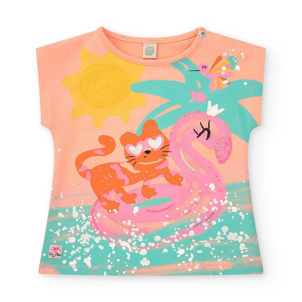 Tuc Tuc Girl's Clothing Line T-shirt, with snap buttons on the shoulder strap and colorful print ...