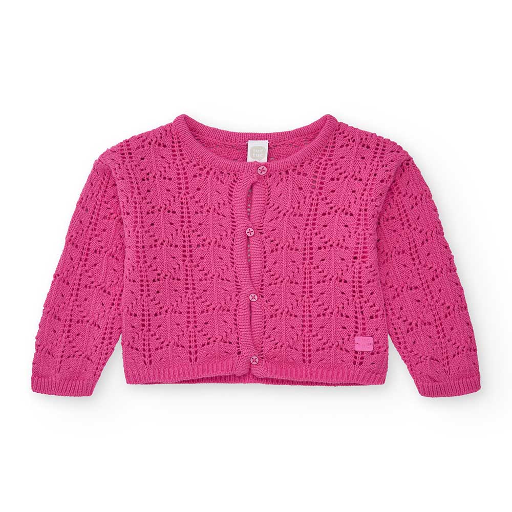Cardigan from the Tuc Tuc Girls' Clothing Line, with a short cut and solid color openwork design....