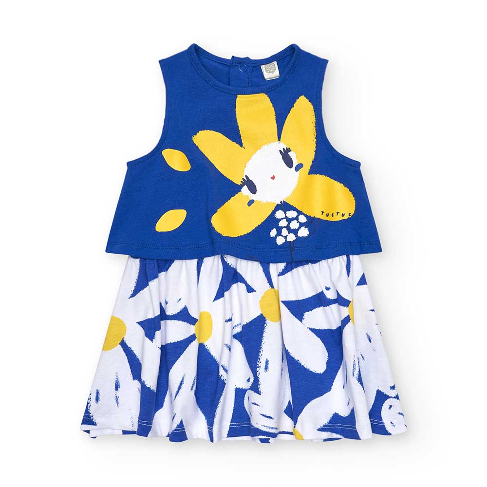 Tuc Tuc Girl's Clothing Line dress with a wide patterned skirt and a solid color top with a print...