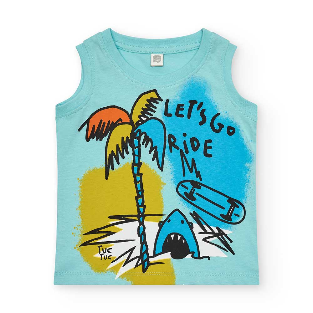 Wide-strap tank top from the Tuc Tuc Children's Clothing Line, with multicolor print on a light b...