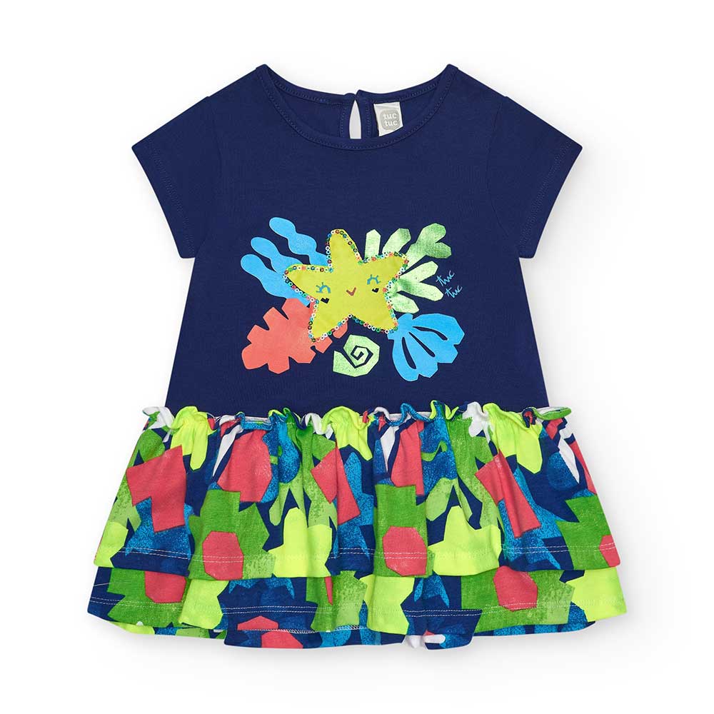Knitted dress from the Tuc Tuc Girls' Clothing Line, with a tiered skirt featuring a fluorescent ...