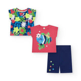 Completo da bambina con due t-shirt colorate e legging navy