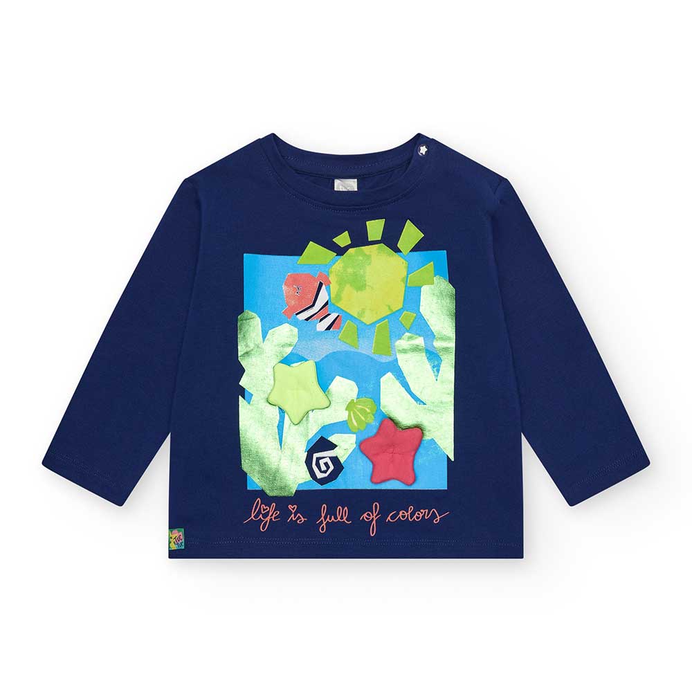 Long-sleeve T-shirt from the Tuc Tuc Girls' Clothing Line, with a colorful print on the front and...