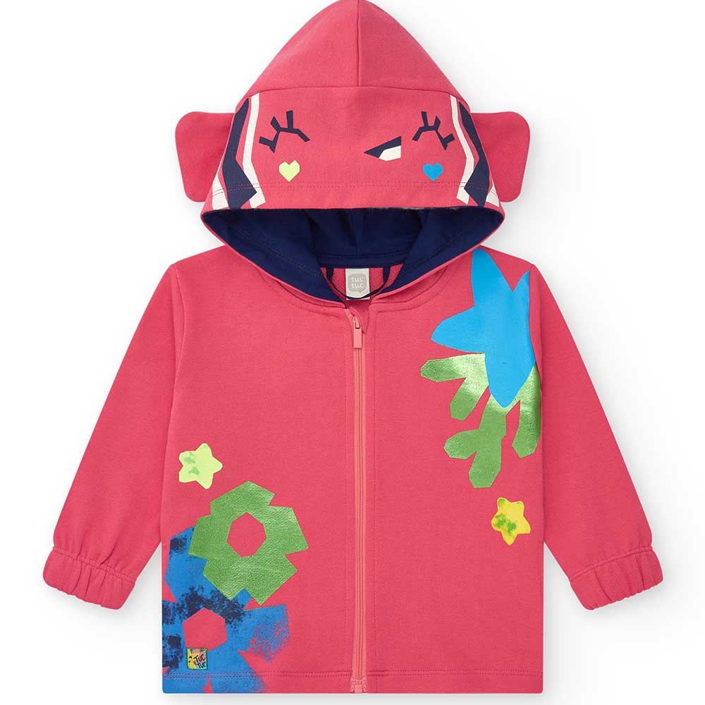 Tuc Tuc Girl's Clothing Line sweatshirt, with hood and side pockets. Colorful prints with lurex d...