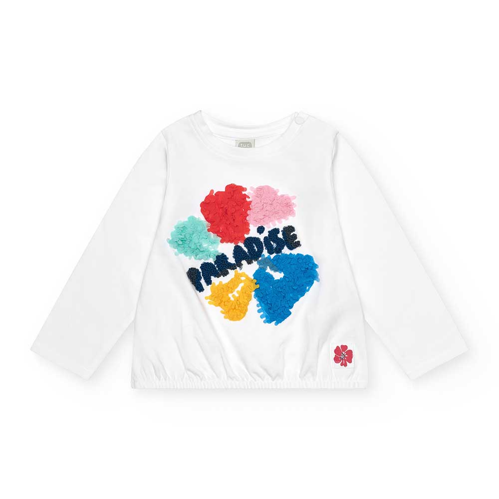 Long-sleeve T-shirt from the Tuc Tuc Girls' Clothing Line, with colorful petal appliqués on the f...